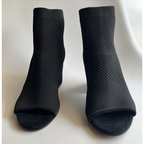Eileen Fisher Croft Stretch Knit Open Toe Bootie Sz 9 Black Stretch Knit - Picture 5 of 14
